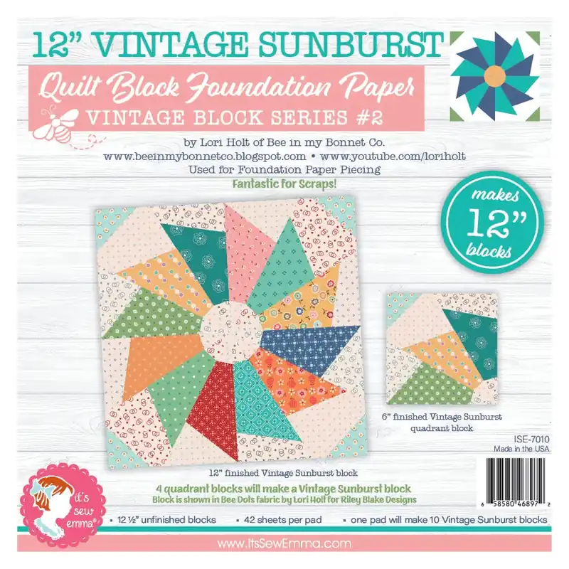 Limited Edition 12" Vintage Sunburst Quilt Block Foundation Paper | Lori Holt of Bee in my Bonnet Co. for It's Sew Emma #ISE-7010