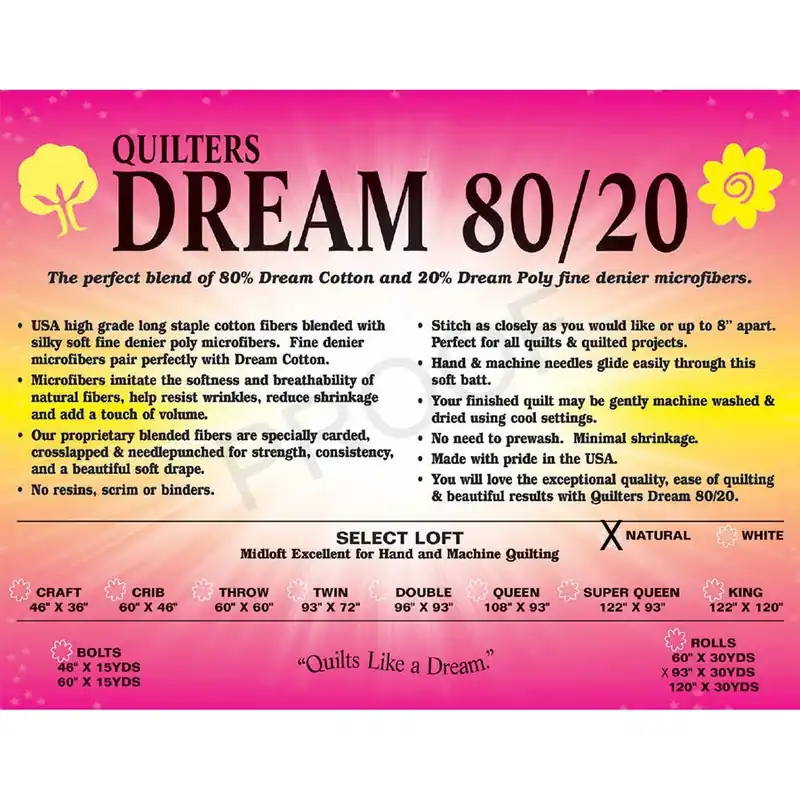 Worldwide Shipping Natural Dream Select 80/20 Midloft Queen Roll Quilt Batting | Quilter's Dream #ENQR