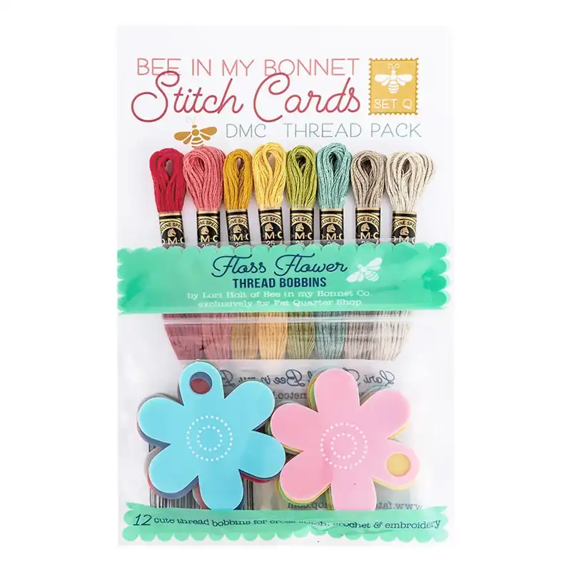 Exclusive Lori Holt Bee in My Bonnet Stitch Cards Set Q DMC Thread Pack & Floss Flower Thread Bobbins | Lori Holt of Bee in My Bonnet