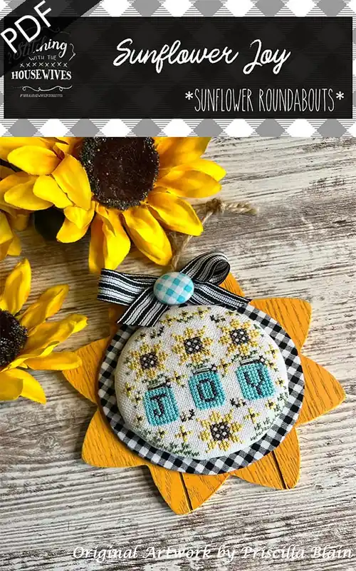 Markdown Sunflower Joy Downloadable PDF Cross Stitch Pattern | Stitching with the Housewives RoundAbouts