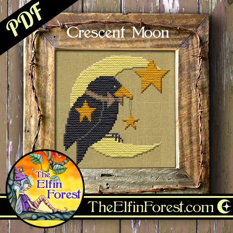 Original Crescent Moon Downloadable PDF Cross Stitch Pattern | The Elfin Forest