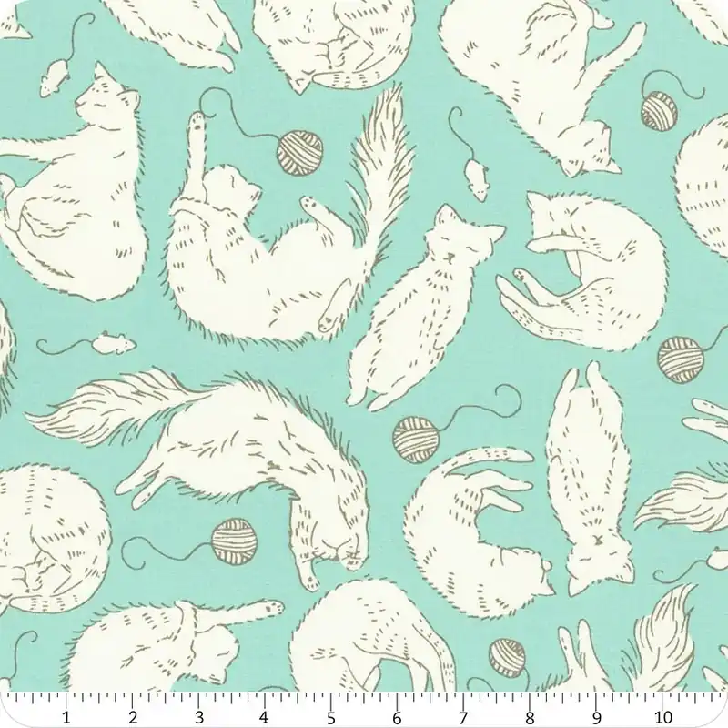 Here Kitty Kitty Aqua Sleepy Time Yardage | SKU# 20832-19 Buy Today
