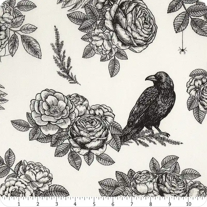 Sophisticated Halloween Cream Floral Raven 108" Wide Yardage | SKU# WB14628-CREAM Exclusive