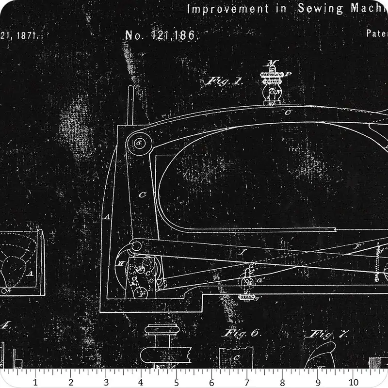 Express Delivery Sew Journal Black Sewing Machine Patent Yardage | SKU# C13887-BLACK