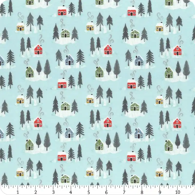 Snow Day Flannel Icy Blue Snow Day Houses Yardage | SKU# F36-2 New Release