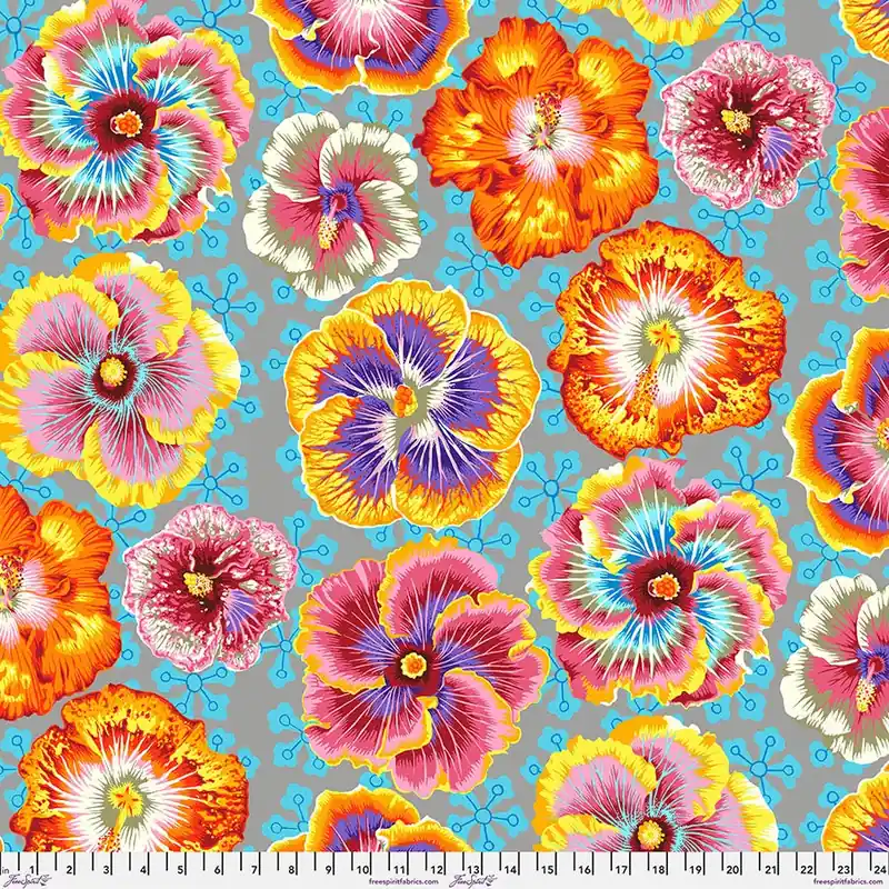 Fresh Stock Kaffe Fassett Collective Grey Floating Hibiscus Yardage | SKU# PWPJ122-GREY