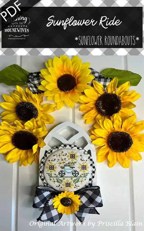 Sunflower Ride Downloadable PDF Cross Stitch Pattern | Stitching with the Housewives RoundAbouts Hot Picks