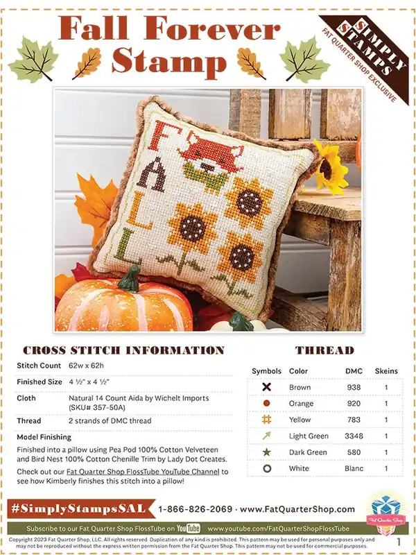 Fall Forever Simply Stamps Downloadable PDF Cross Stitch Pattern | Fat Quarter Shop Exclusive While Supplies Last