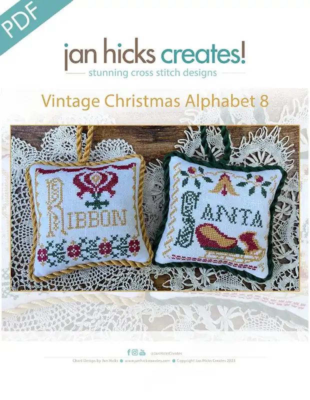 Vintage Christmas Alphabet 8 Downloadable PDF Cross Stitch Pattern | Jan Hicks Creates! Next Day Delivery