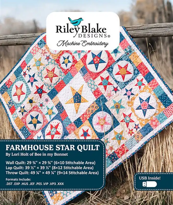 Americana Farmhouse Star Quilt Projects Machine Embroidery USB | Lori Holt of Bee in my Bonnet #ME018AMQ24R4 Save Now