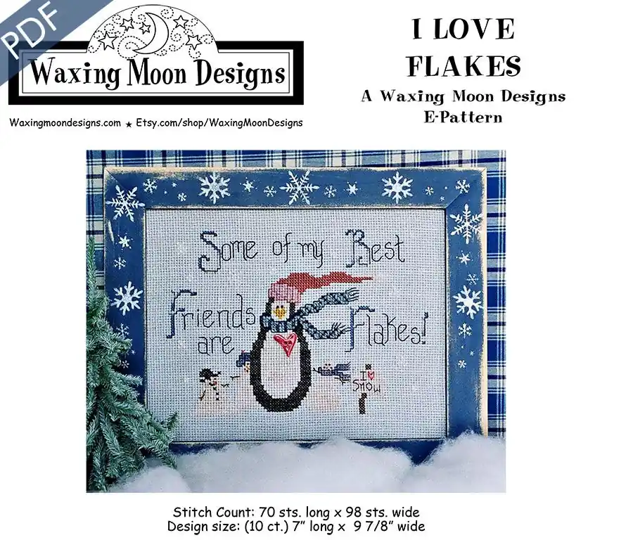 I Love Flakes Downloadable PDF Cross Stitch Pattern | Waxing Moon Designs Hot Deal