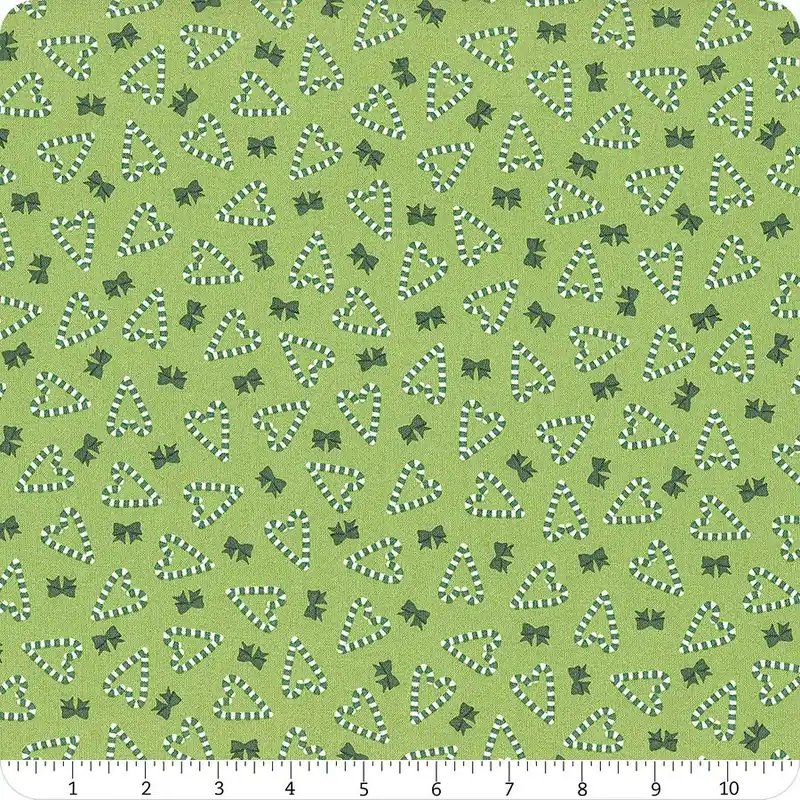 A Quilty Little Christmas Green Candy Cane Hearts Yardage | SKU# MAS10578-G Trusted Brand