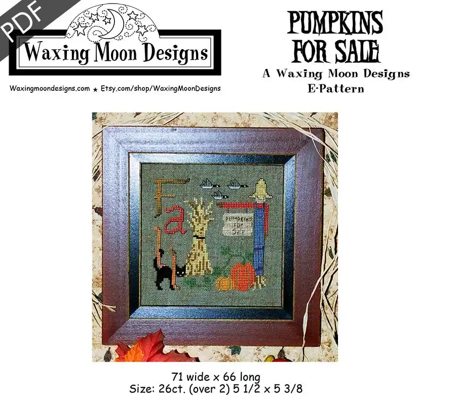 Pumpkins for Sale Downloadable PDF Cross Stitch Pattern | Waxing Moon Designs Secure Checkout