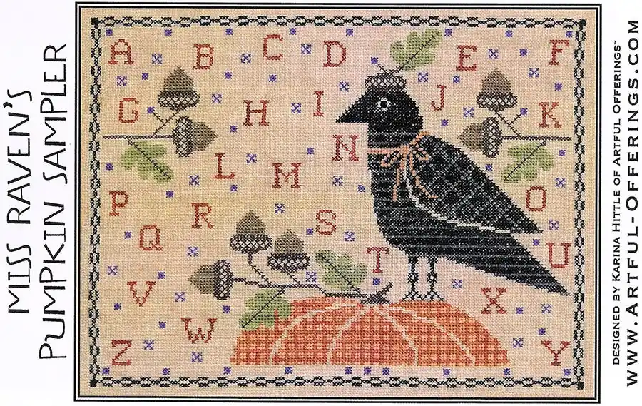 Miss Raven's Pumpkin Sampler Cross Stitch Pattern | Artful Offerings Free Shipping