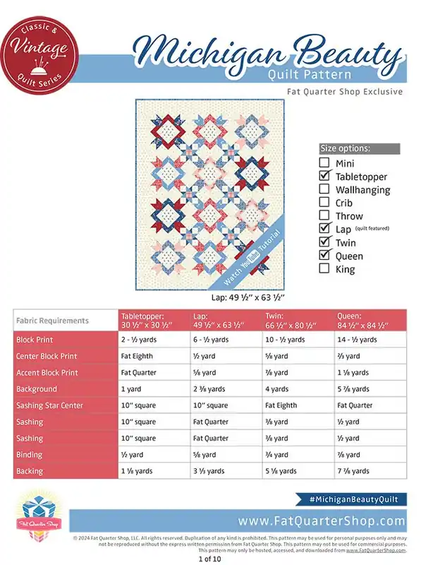 Michigan Beauty Classic & Vintage Downloadable PDF Quilt Pattern | Fat Quarter Shop Limited Time
