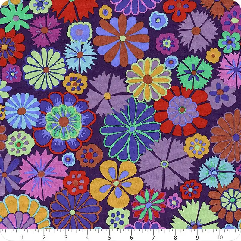 Limited Edition Kaffe Fassett Collective Purple Folk Flower Yardage | SKU# PWGP204-PURPLE