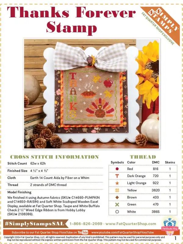 Thanks Forever Simply Stamps Downloadable PDF Cross Stitch Pattern | Fat Quarter Shop Exclusive Bulk Order