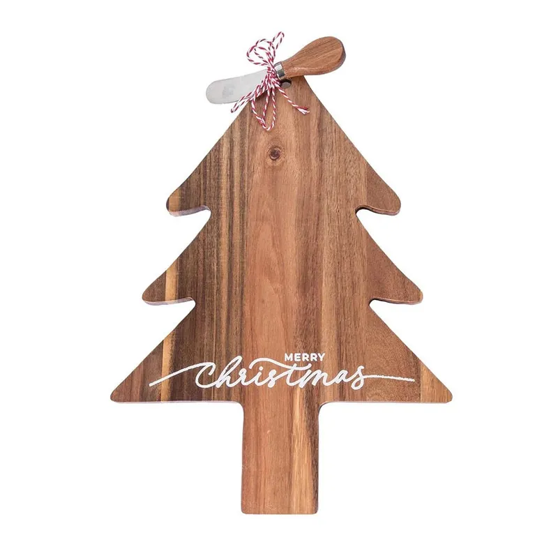 Wooden Christmas Tree Cheese Board with Spreader Hot Picks