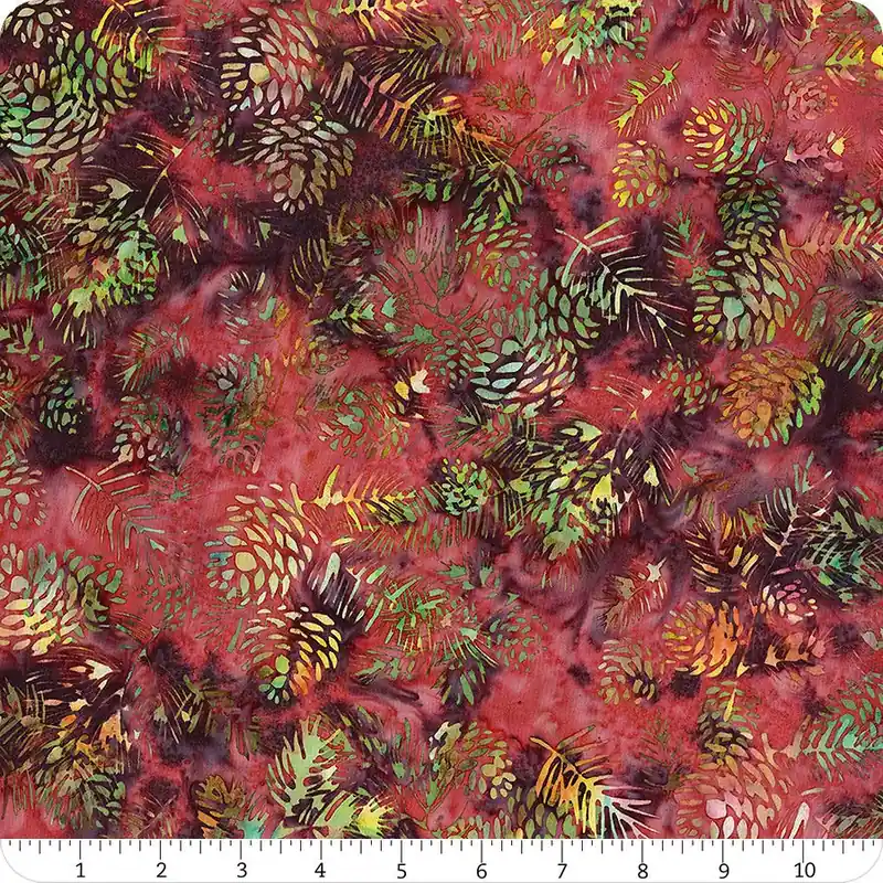Wholesale Deck The Halls Batiks Winter Cherry Pinecones Yardage | SKU# W2568-441