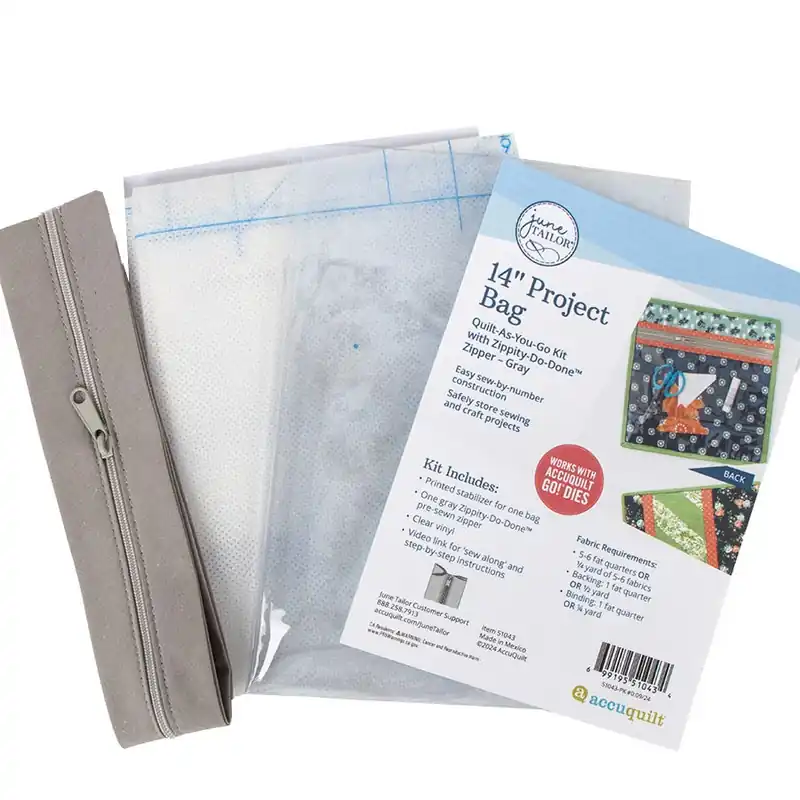 Quilt As You Go 14" Gray Zipper Zippity-Do-Done Project Bag | Fat Quarter Shop Exclusive by June Tailor Must Have