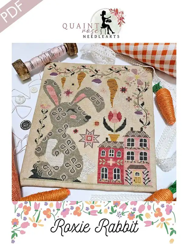 Buy Today Roxie Rabbit Downloadable PDF Cross Stitch Pattern | Quaint Rose Needlearts