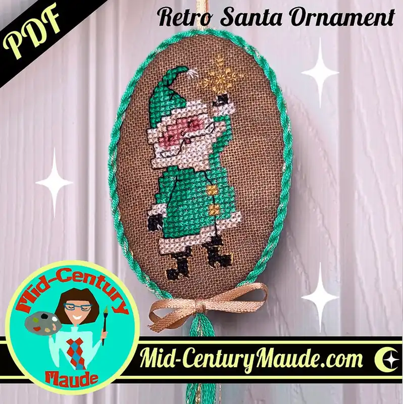 Today Only Retro Santa Ornament Downloadable PDF Cross Stitch Pattern | Mid-Century Maude