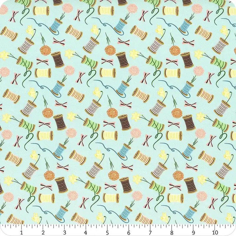 Hot Deal Quilting Bees Light Blue Spools of Love Yardage | SKU# 37230211-03
