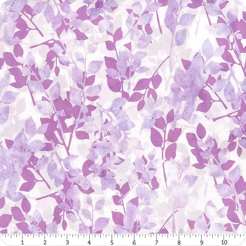 Brand New Electric Rose Batiks Lilac Leaves Yardage | SKU# W2585-30