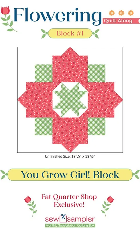 2025 Block #1 Flowering Quilt Along Quilt Card | Sew Sampler Fat Quarter Shop Exclusive Fast Shipping