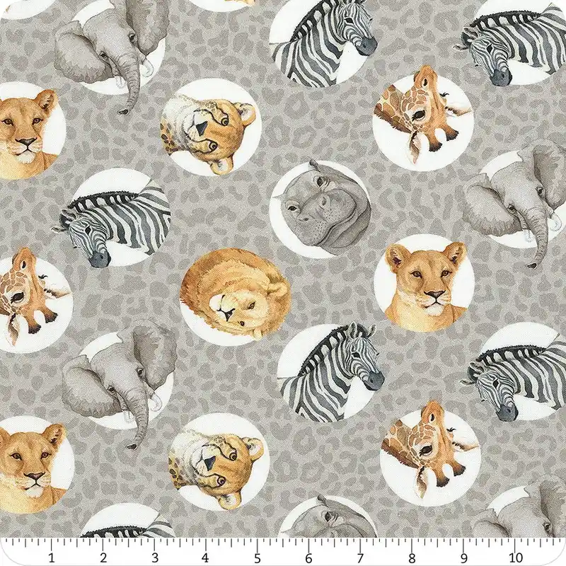 Wild One Medium Gray Animal Heads Digitally Printed Yardage | SKU# DP27690-94 Popular