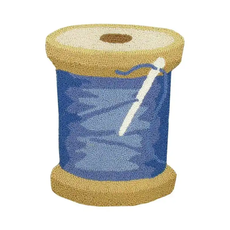 Hand Hooked Wool Blue Thread Spool Pillow | Peking Handicraft Inc. #99GY2778AC16OB Fan Favorite