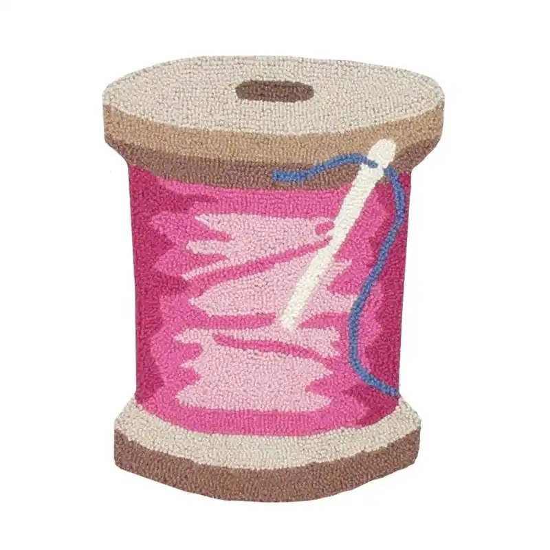In Demand Hand Hooked Wool Pink Thread Spool Pillow | Peking Handicraft Inc. #99GY2778DC16OB