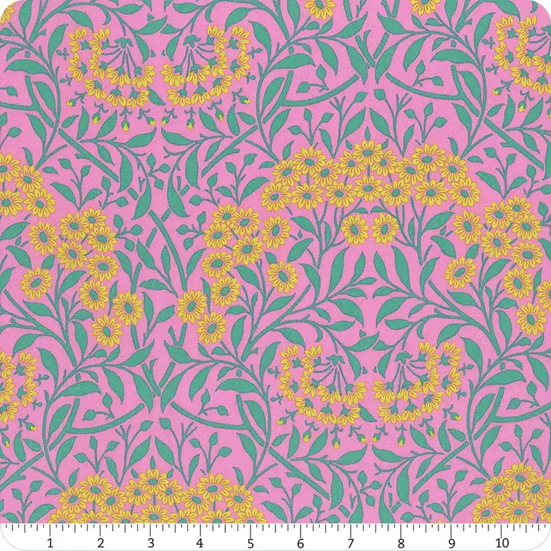 Premium Kaffe Fassett x Morris & Co. Pink Michaelmas Daisy Yardage | SKU# PWKW007-PINK