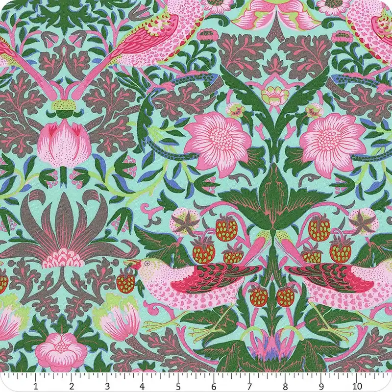 Kaffe Fassett x Morris & Co. Aqua Strawberry Thief Yardage | SKU# PWKW013-AQUA Modern