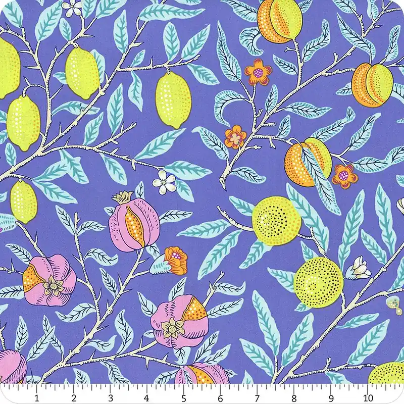 Kaffe Fassett x Morris & Co. Cobalt Fruit Yardage | SKU# PWKW010-COBALT Direct From Factory