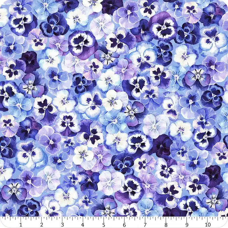 Weekend Sale Flower Shoppe Cornflower Pansy Digitally Printed Yardage | SKU# W5482-451