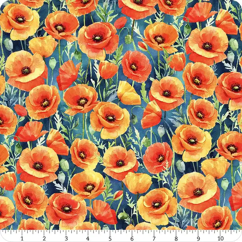 Flower Shoppe Navy Poppy Digitally Printed Yardage | SKU# W5477-19 Limited Offer