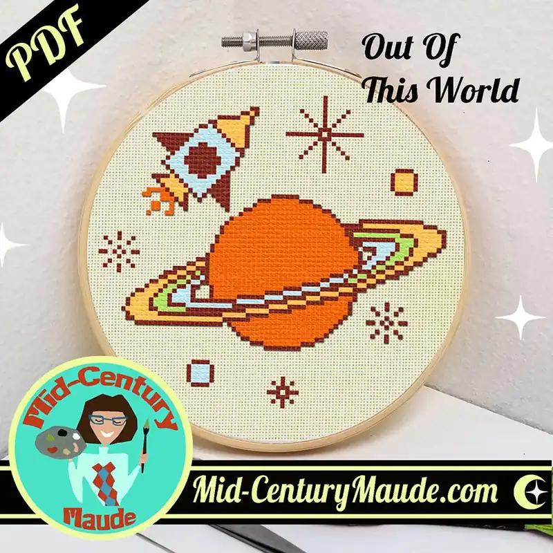 Fresh Stock Out Of This World Downloadable PDF Cross Stitch Pattern | Mid-Century Maude