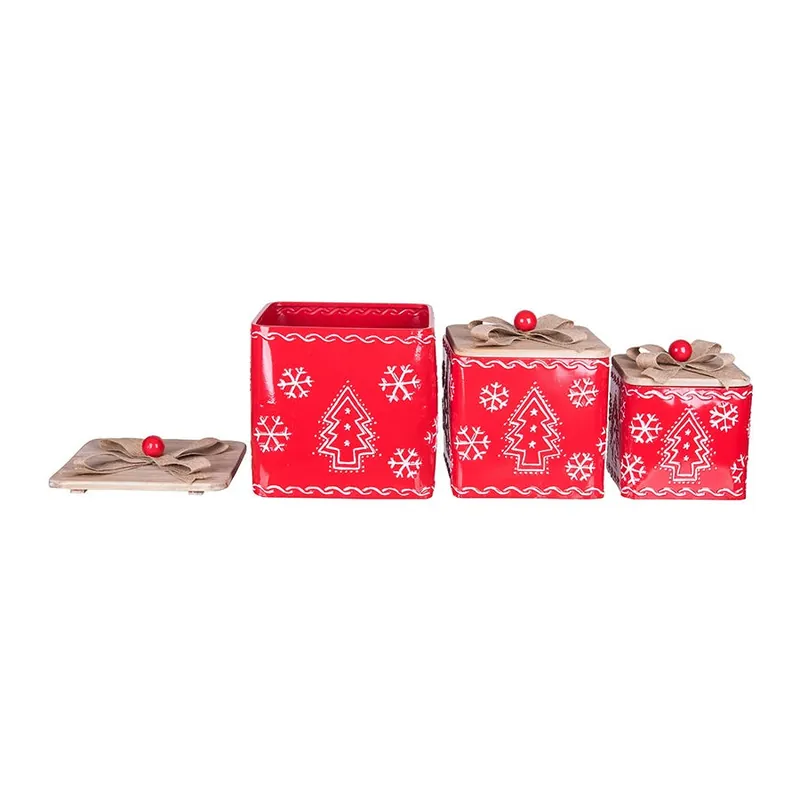 Limited Edition Set of 3 Red Metal Embossed Christmas Boxes
