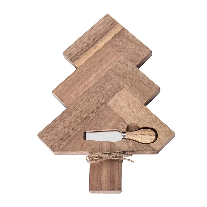 Wooden Holiday Tree Serving Board with Spreader Affordable