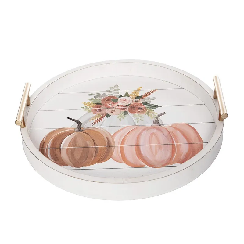 Pumpkin Florals Round Tray Holiday Sale