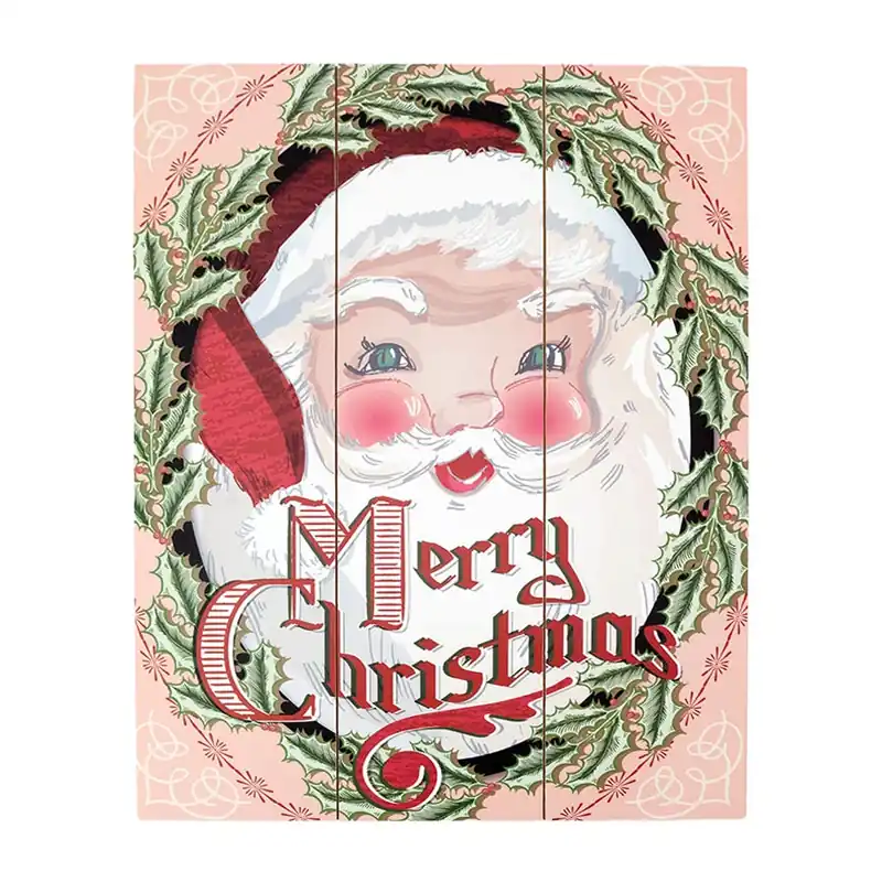 Merry Christmas Santa Grooved Wall Art Plaque Modern