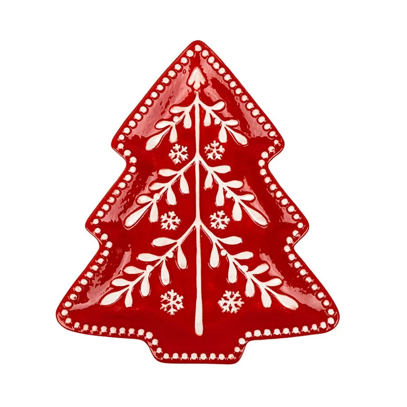 Free Delivery 10" Red Snowflake Ceramic Tree Plate