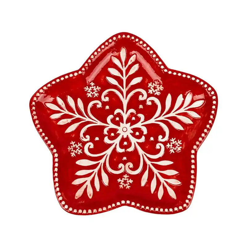 Don’t Miss Out 9.5" Red Snowflake Ceramic Star Plate