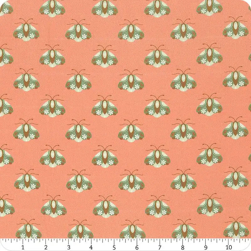 Vintage Charm Coral Little Moth Organic Cotton Yardage | SKU# 227682-X Money Back Guarantee