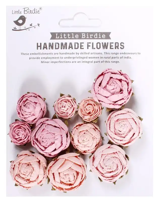 Trending Pearl Pink English Roses Handmade Flowers 12 Pack | Little Birdie #CR91336