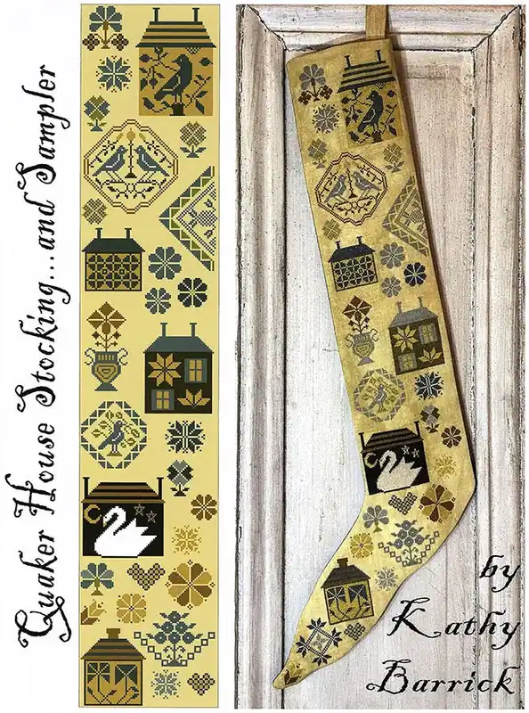 Get Yours Quaker House Stocking & Sampler Cross Stitch Pattern | Kathy Barrick