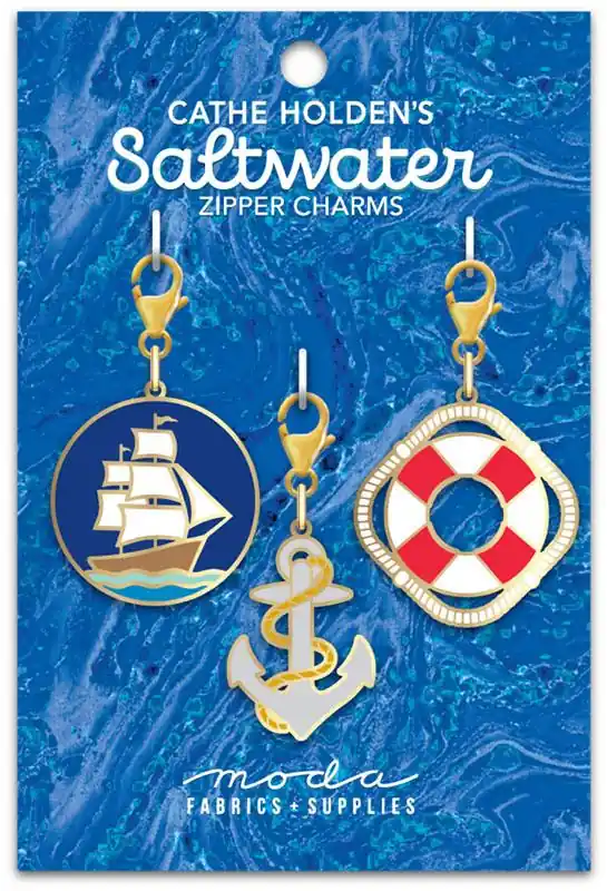 Set of Three Ship, Anchor & Life Ring Saltwater Zipper Charms | Cathe Holden for Moda #CH205 Exclusive Offer