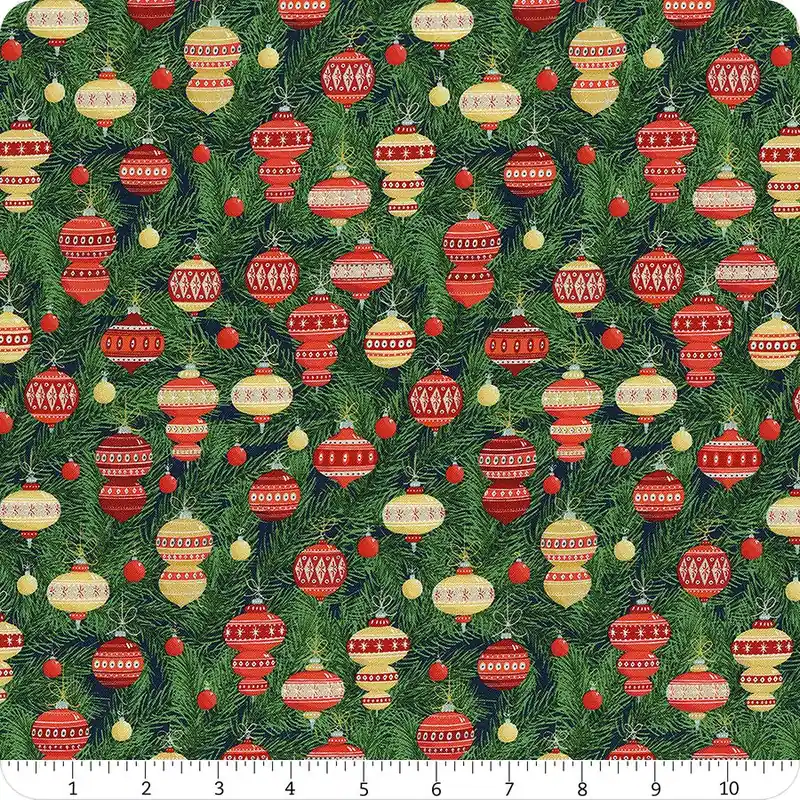 Worldwide Shipping Christmas Miniatures III Dark Green Baubles Yardage | SKU# CHM-35913-DG