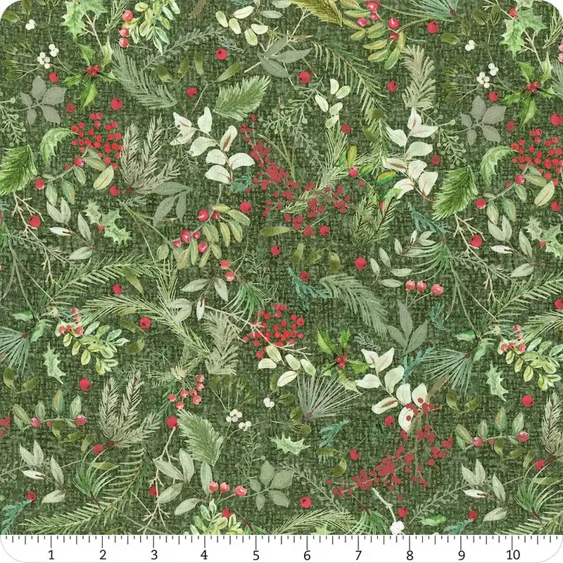 Winter Wreaths Green Greenery Yardage | SKU# MAS10881-G Buy Direct